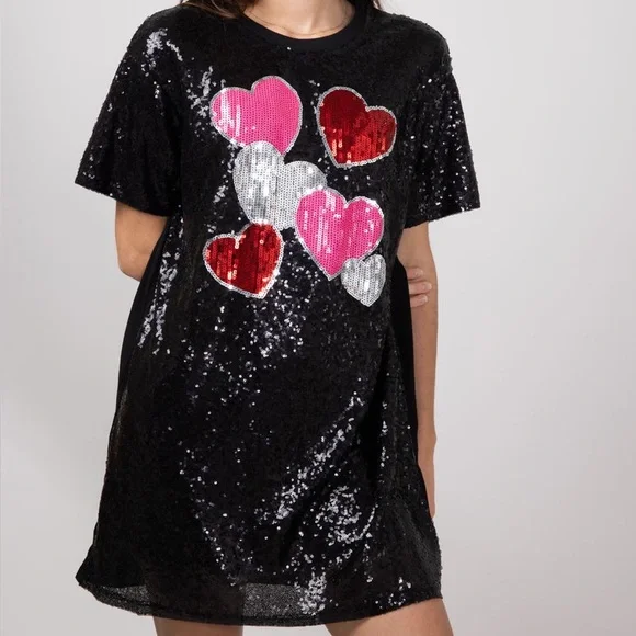 Simply Southern Sequin Heart Dress for Women in Black - Picture 4 of 9